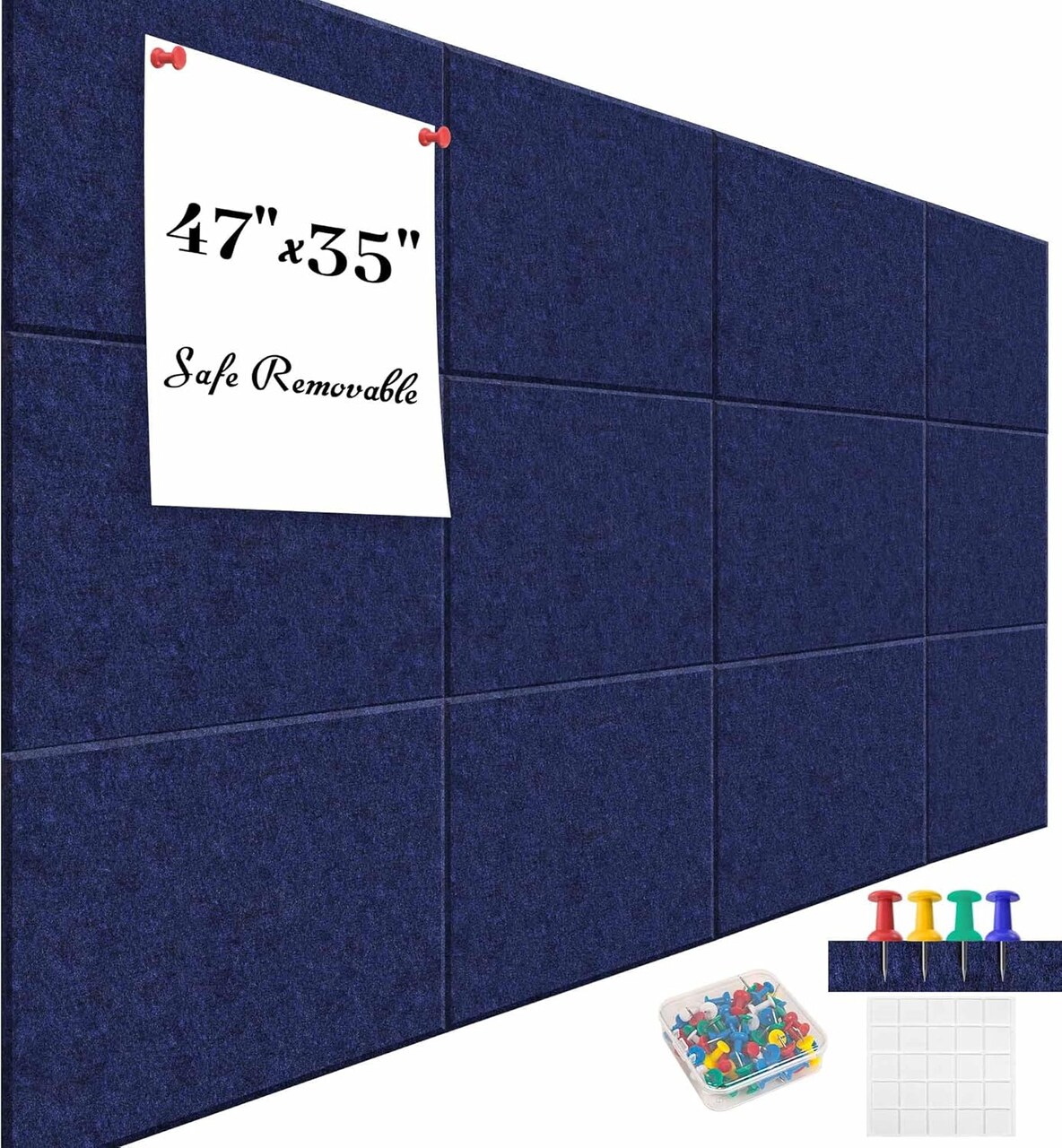 12 Pack Felt Wall Tiles for Office Wall Decor,Felt Bulletin Board Tiles (Dark Blue)